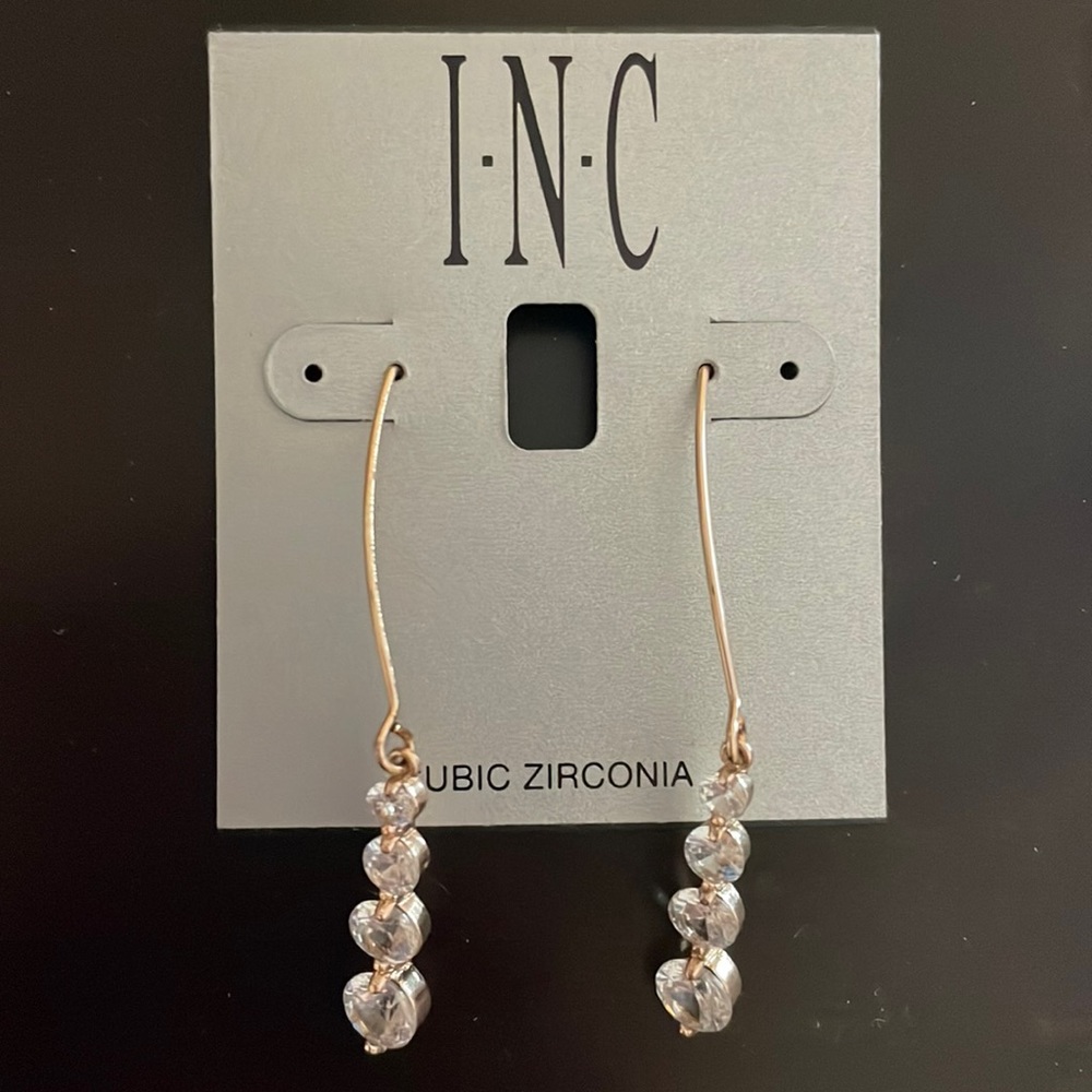 INC cubic zirconia linear drop earrings